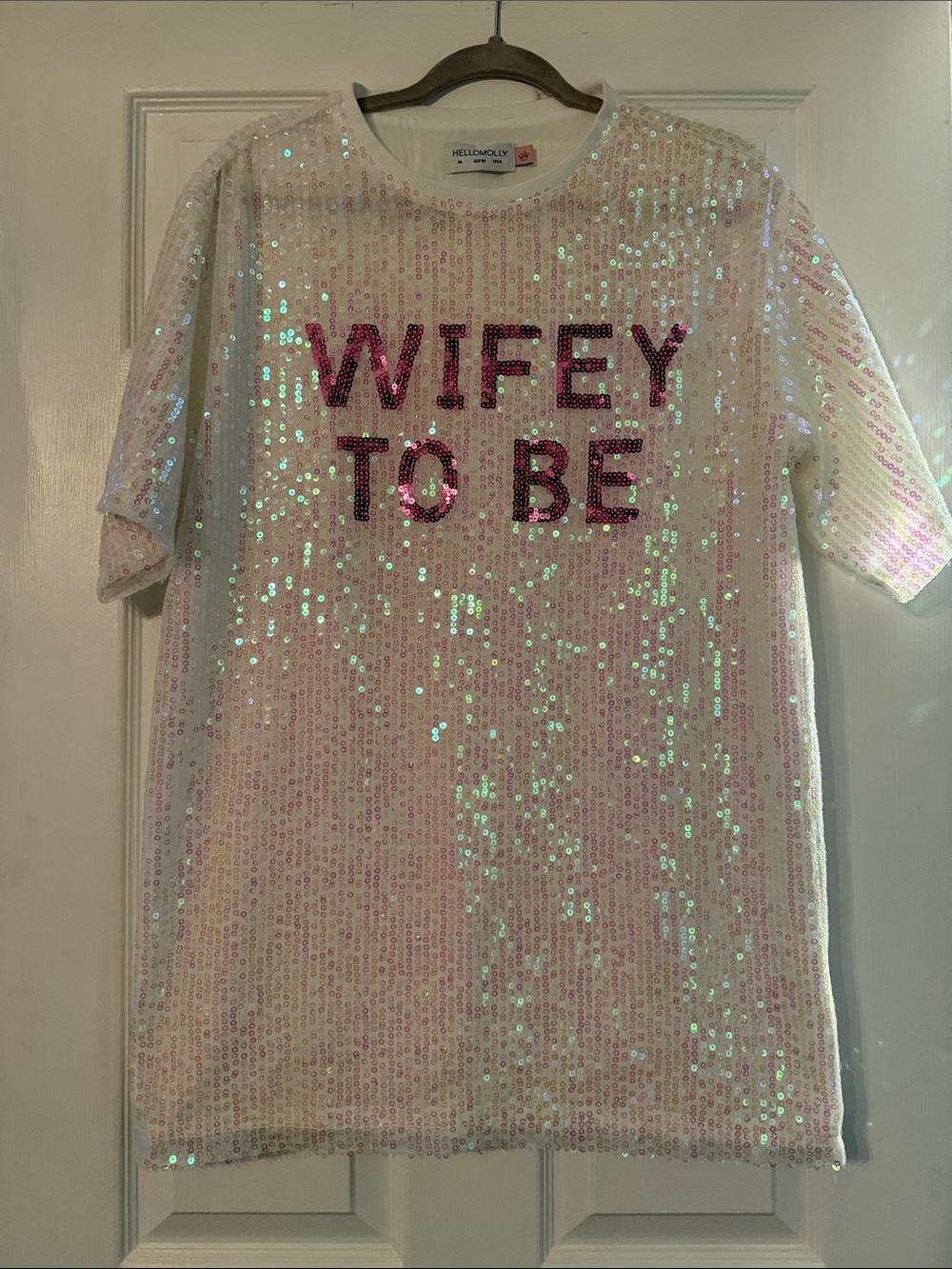 Hello Molly Pink Iridescent 'WIFEY TO BE' Sequin Tee